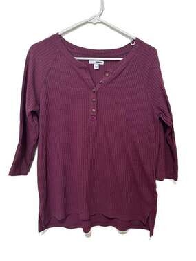 Sonoma Goods for Life Women's Waffle Knit Henley Top Plum Burgundy